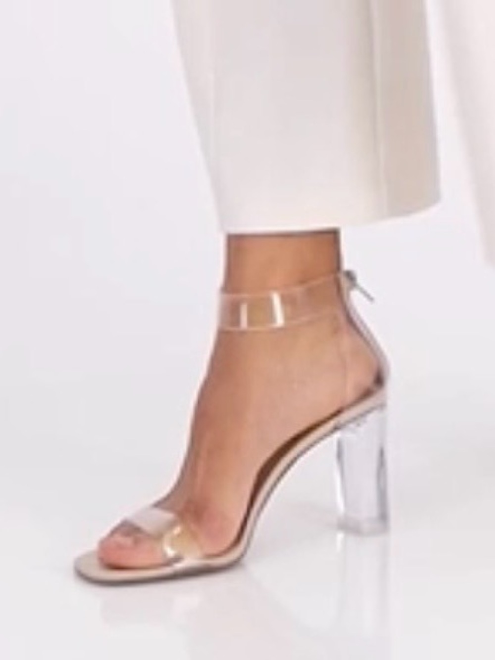 INC International Concepts Clear Strap Block Heel Sandal in Nude/Clear - Picture 3 of 3